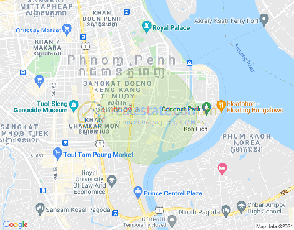 Mapa: Tonle Bassac, Chamkarmon, Phnom Penh
