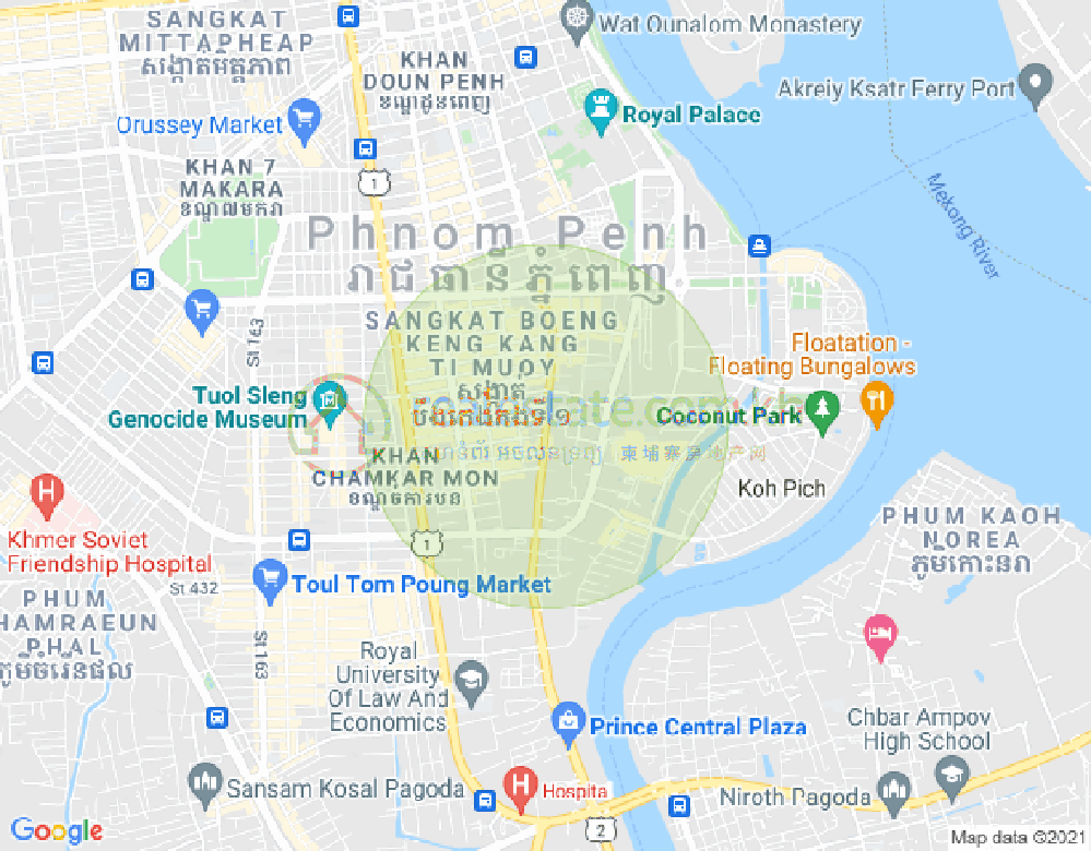 Norodom, BKK 1, ボンケンコン, プノンペンの地図