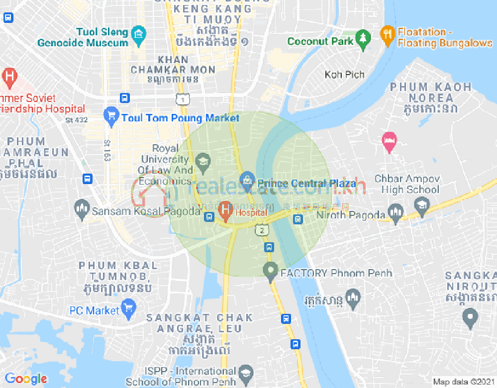 Mapa: Tonle Bassac, Chamkarmon, Phnom Penh