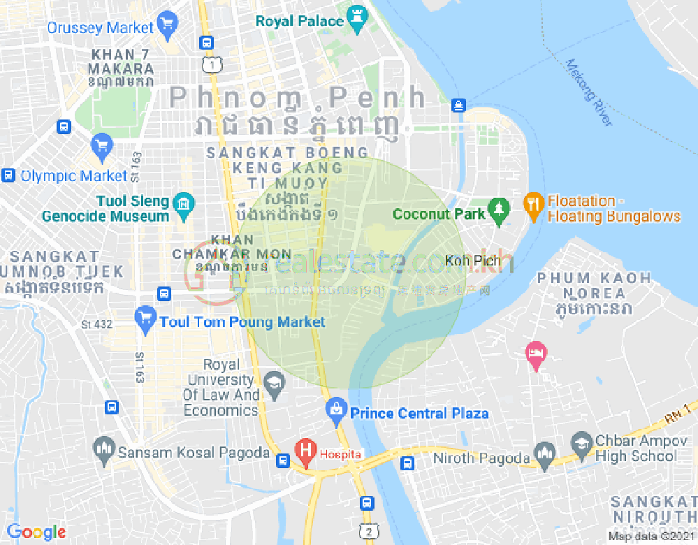 Mapa: Tonle Bassac, Chamkarmon, Phnom Penh