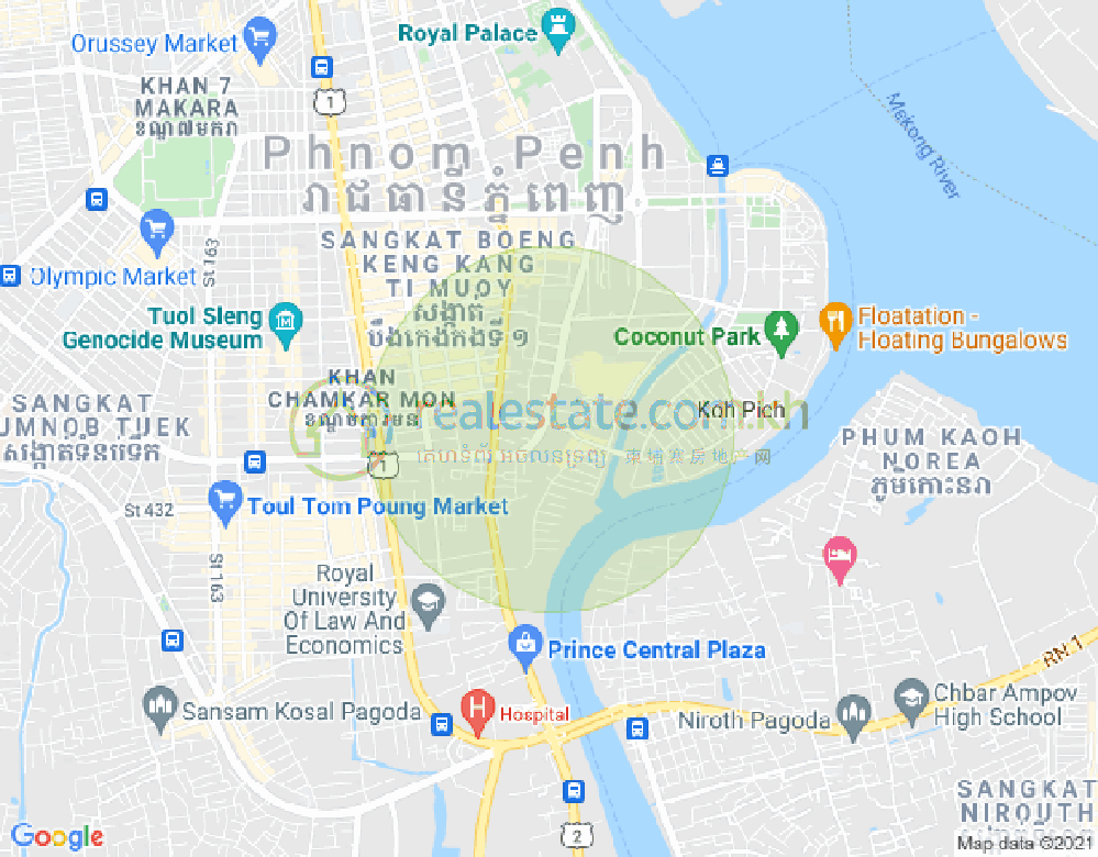 Mapa: Tonle Bassac, Chamkarmon, Phnom Penh