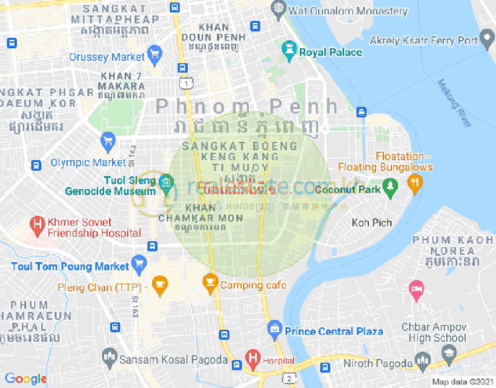 Mapa: Tonle Bassac, Chamkarmon, Phnom Penh