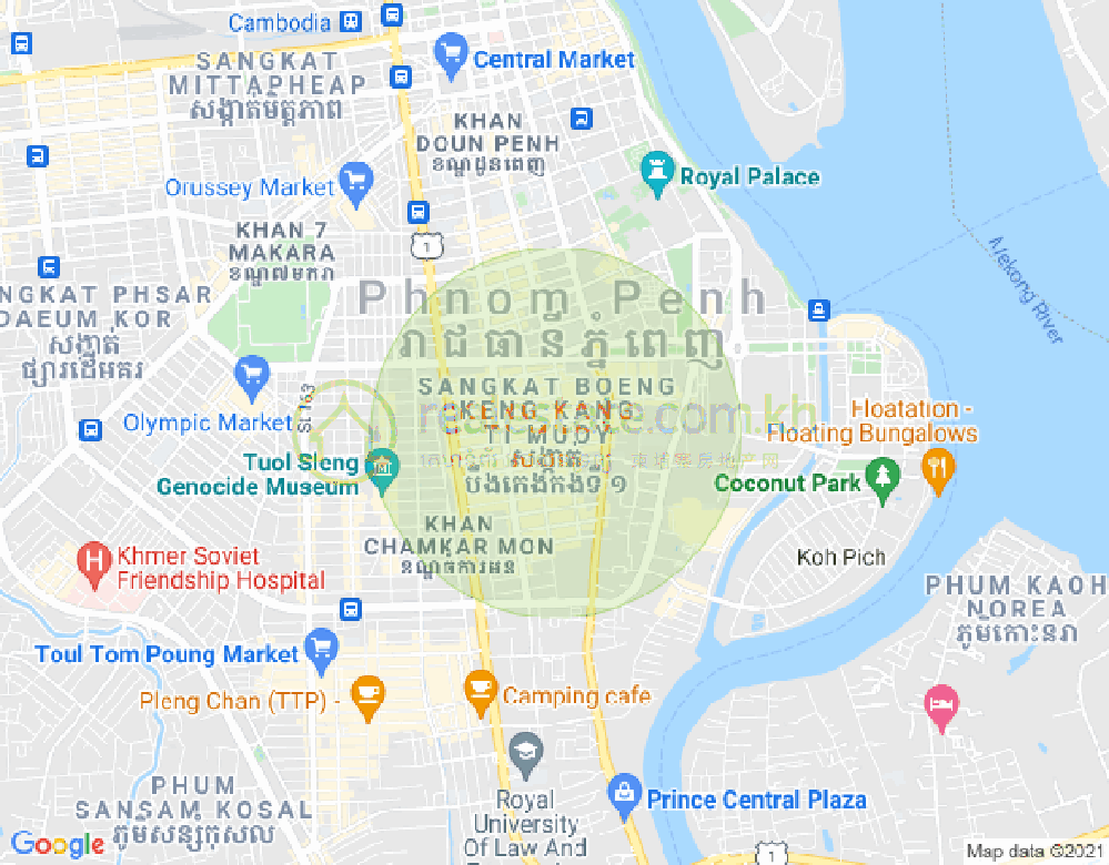 Map of Tonle Bassac, Chamkarmon, Phnom Penh