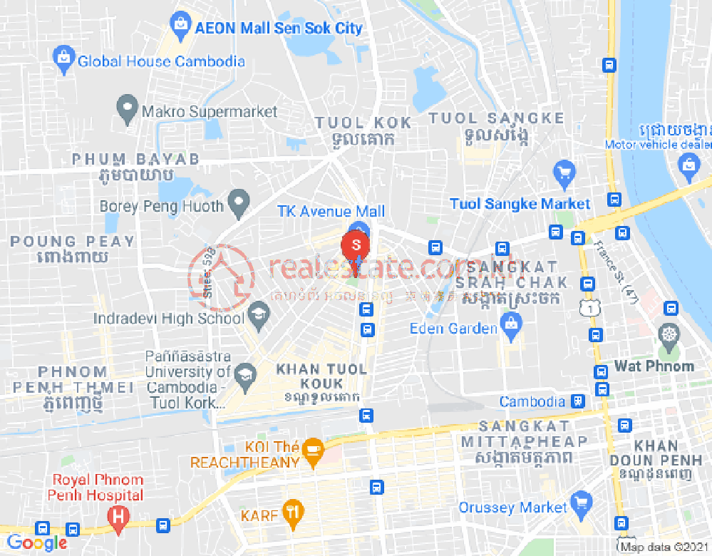 Mapa: Boeung Kak 1, Toul Kork, Phnom Penh