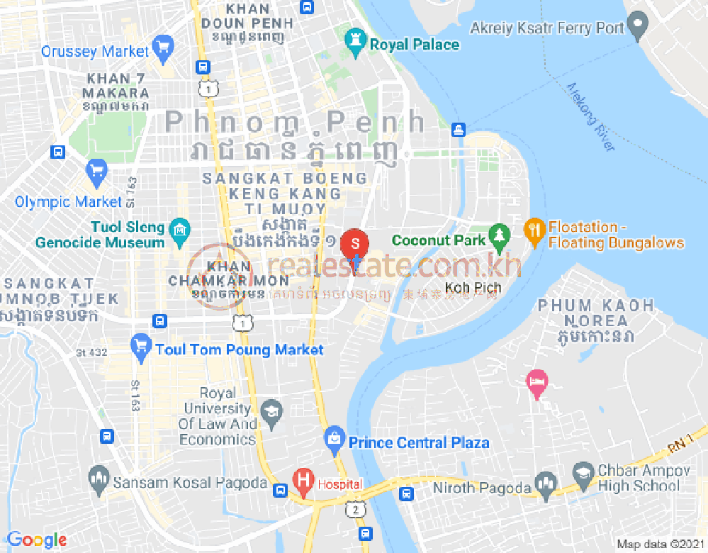 Map of Tonle Bassac, Chamkarmon, Phnom Penh