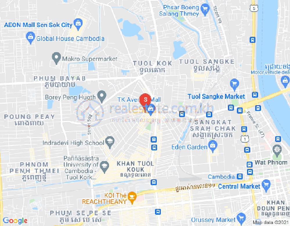 Mapa: Boeung Kak 1, Toul Kork, Phnom Penh