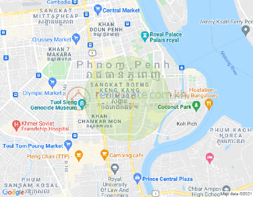 500, BKK 1, ボンケンコン, プノンペンの地図