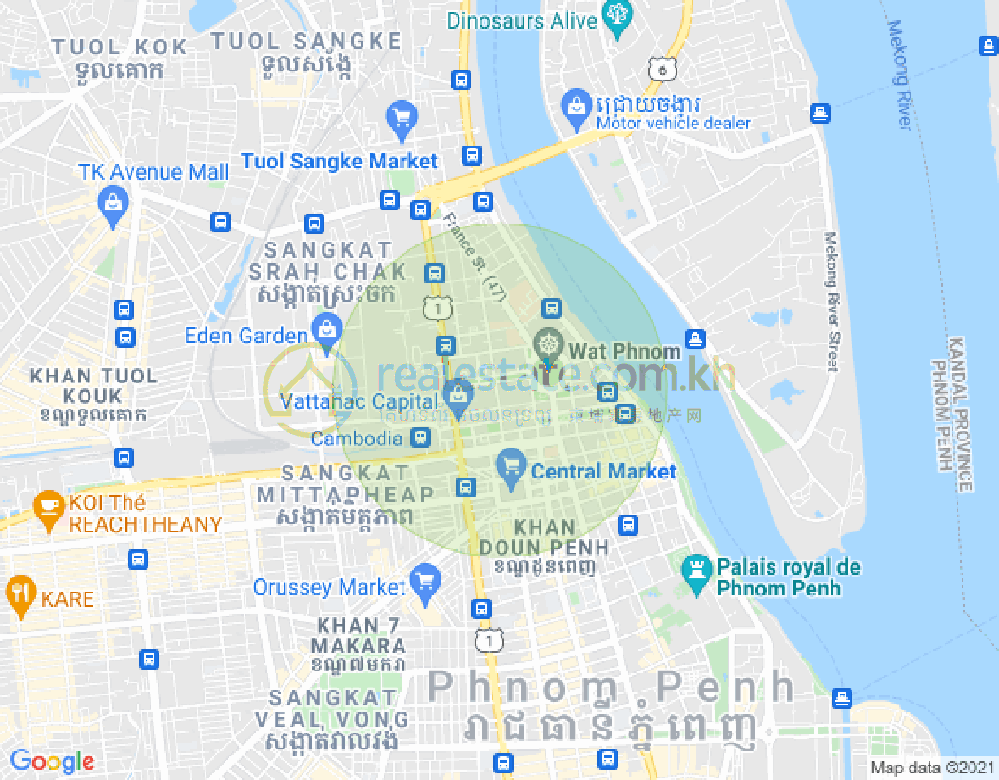 Map of Wat Phnom, Daun Penh, Phnom Penh
