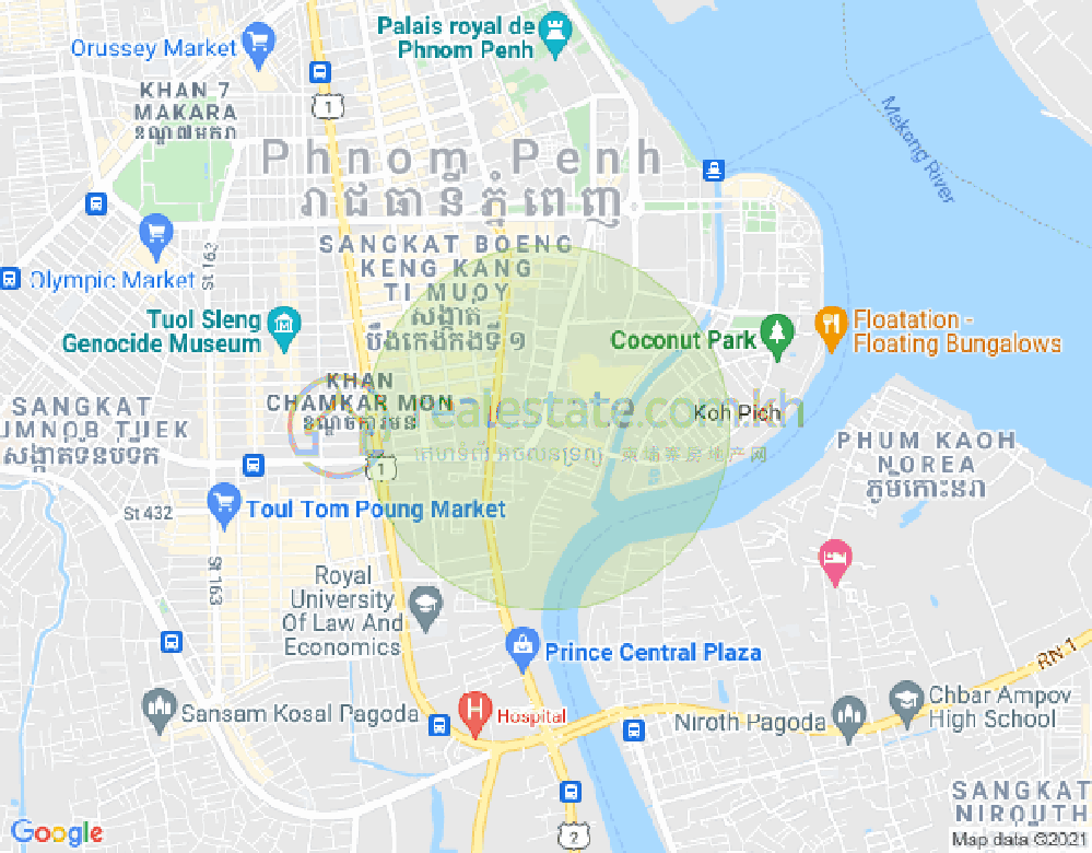 Карта Тонле Бассак, Чамкармон, Пномпень