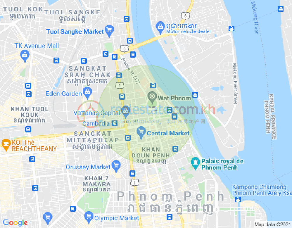 แผนที่ วัดพนม, ดวนป็ญ, พนมเปญ