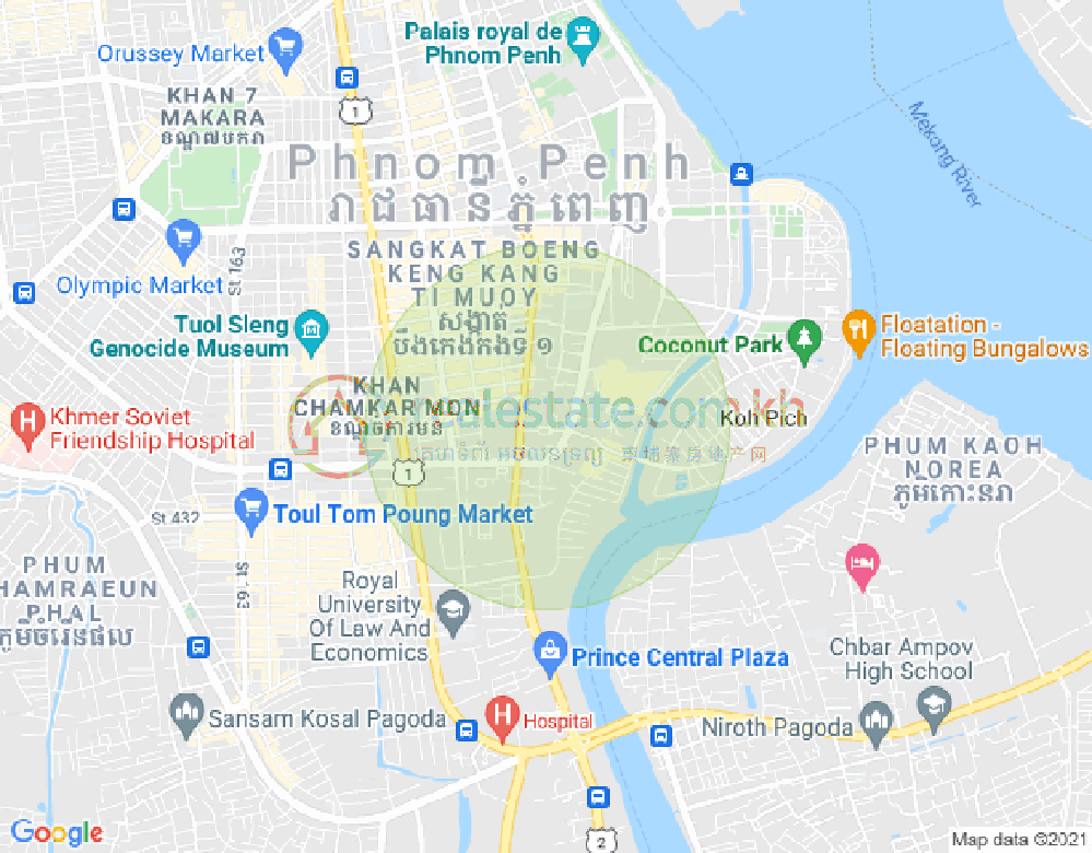 Map of Tonle Bassac, Chamkarmon, Phnom Penh