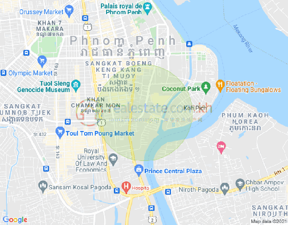 Mapa: Tonle Bassac, Chamkarmon, Phnom Penh