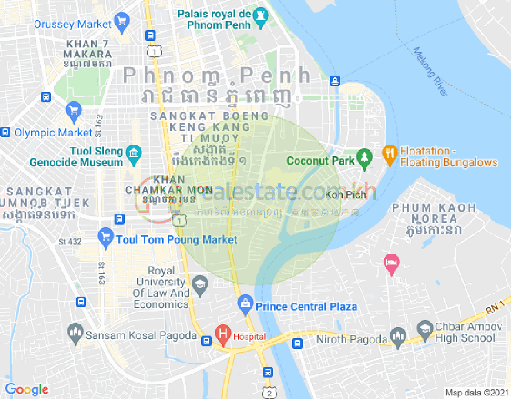 Карта Тонле Бассак, Чамкармон, Пномпень