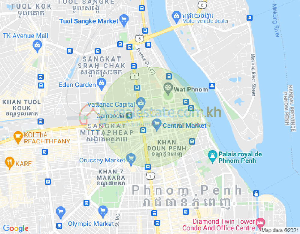Map of Wat Phnom, Daun Penh, Phnom Penh