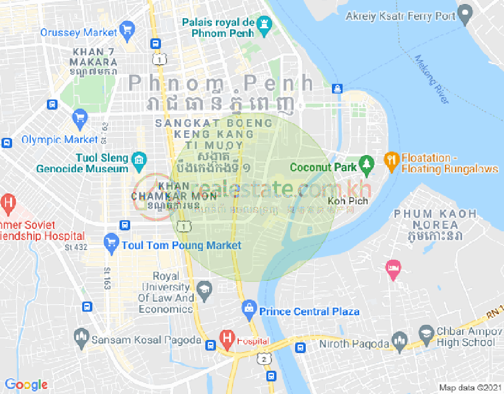 Map of Tonle Bassac, Chamkarmon, Phnom Penh