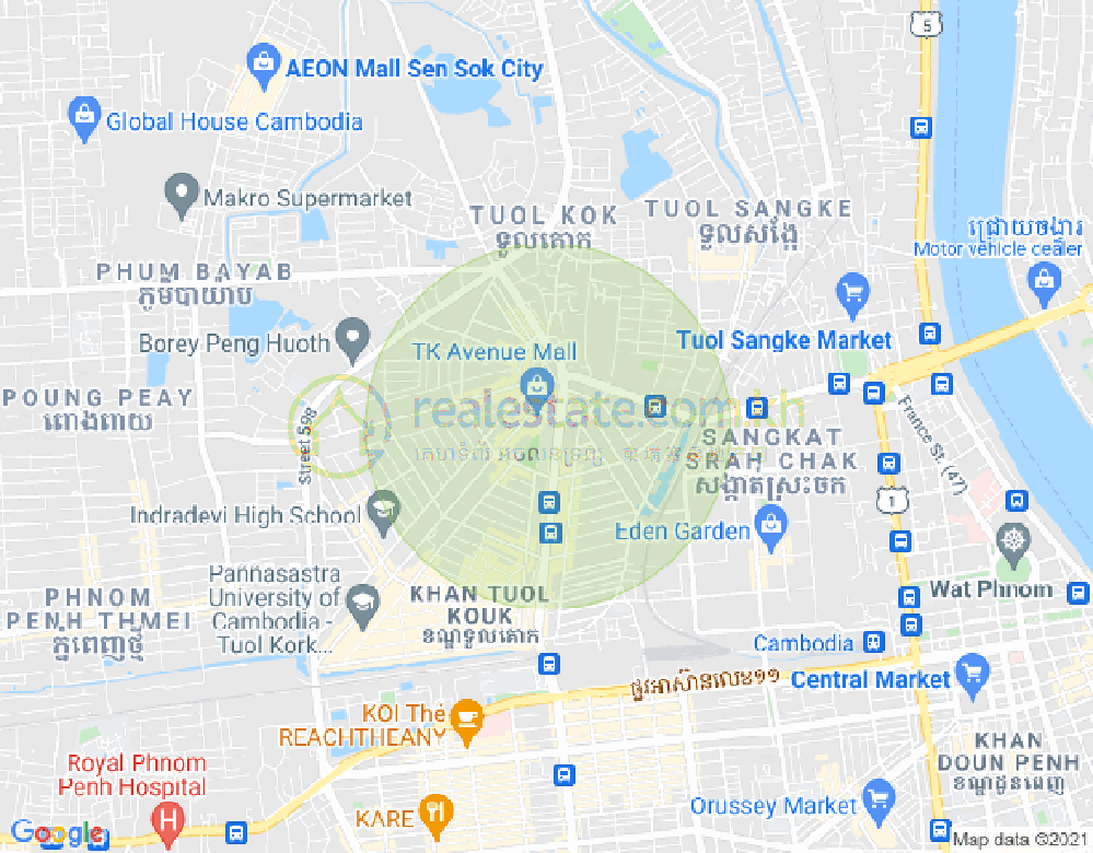 Mapa: Boeung Kak 1, Toul Kork, Phnom Penh