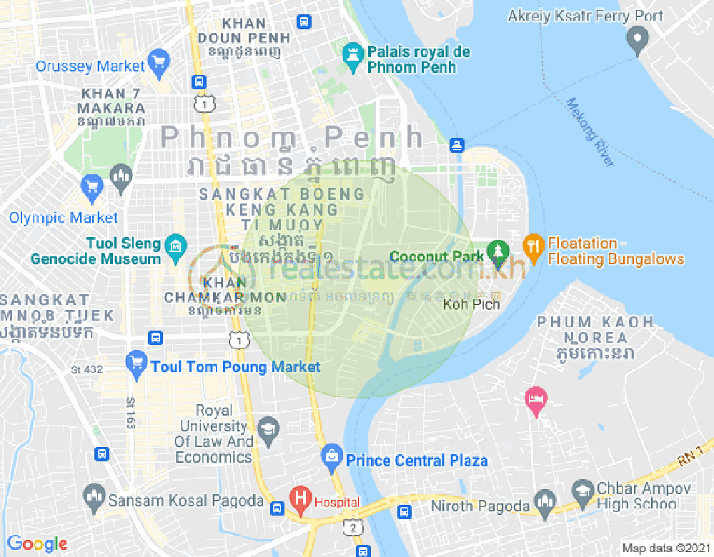 Карта Тонле Бассак, Чамкармон, Пномпень