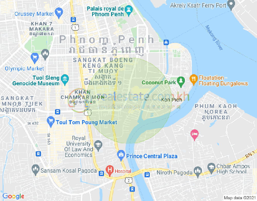 Карта Тонле Бассак, Чамкармон, Пномпень