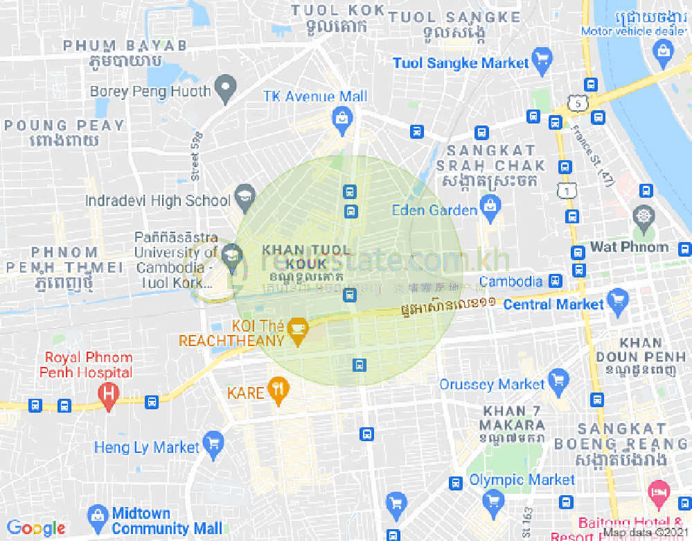 Mapa: Boeung Kak 1, Toul Kork, Phnom Penh