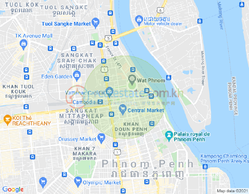 Mapa: Wat Phnom, Daun Penh, Phnom Penh