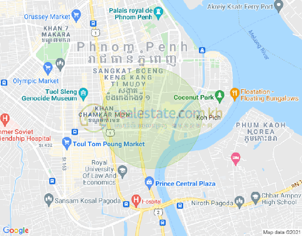 Mapa: Tonle Bassac, Chamkarmon, Phnom Penh