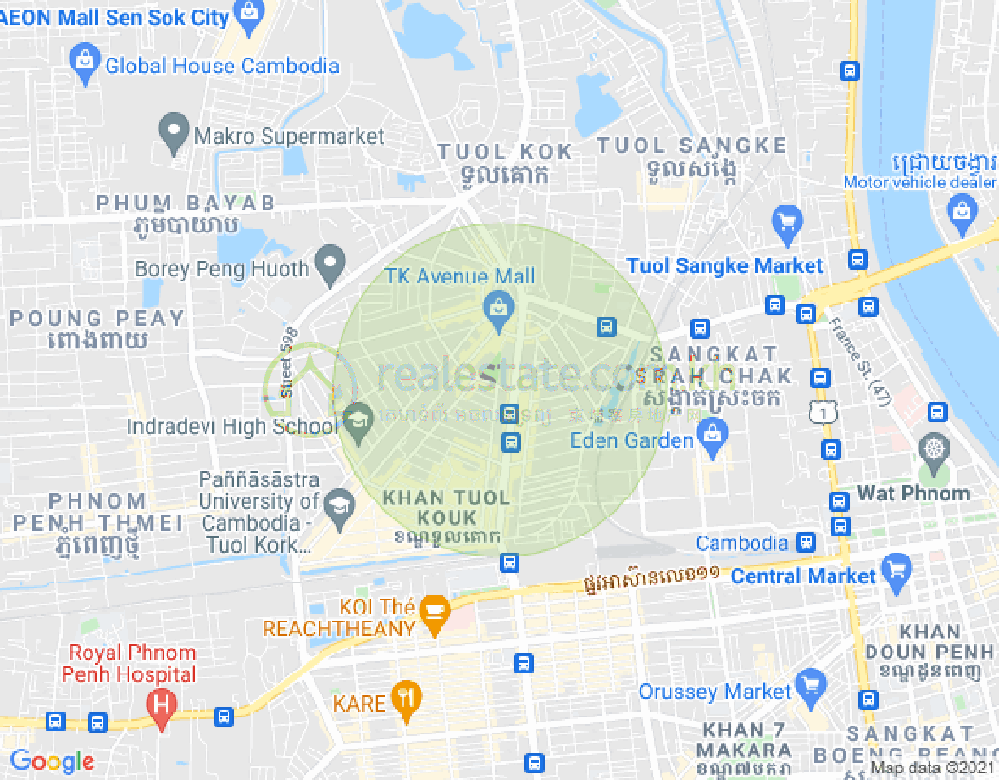 Carte de Boeung Kak 1, Toul Kork, Phnom Penh
