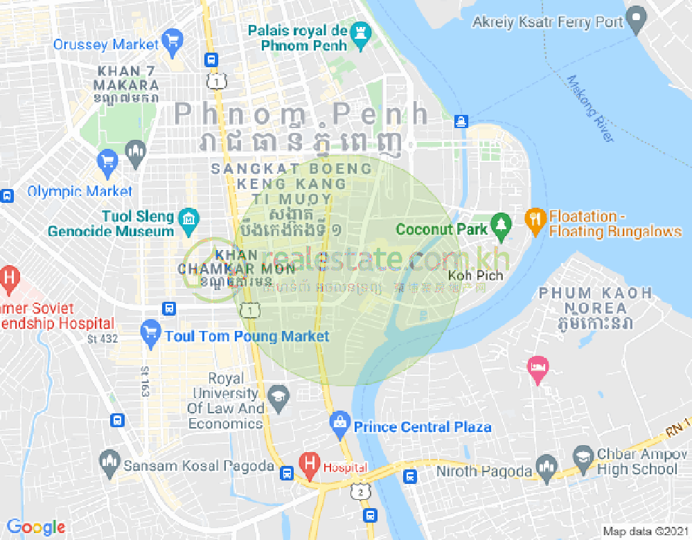 Mapa: Tonle Bassac, Chamkarmon, Phnom Penh