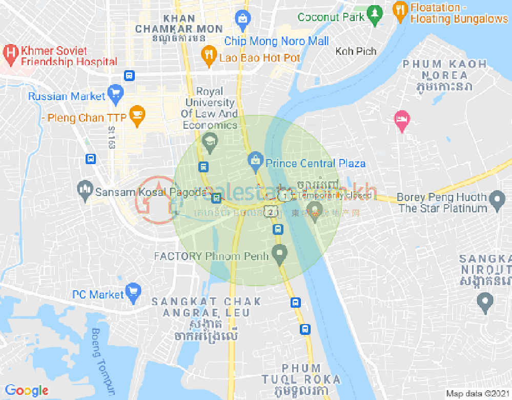 Map of Tonle Bassac, Chamkarmon, Phnom Penh