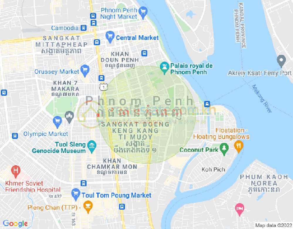 Map of Tonle Bassac, Chamkarmon, Phnom Penh