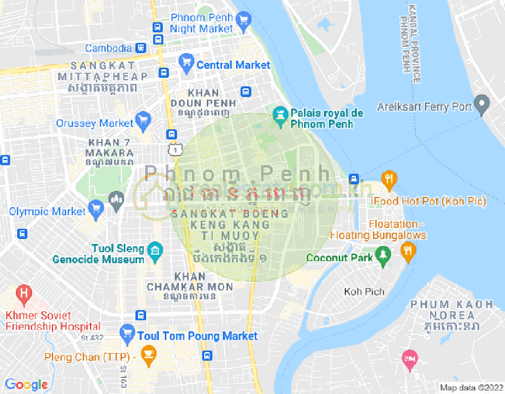 ផែនទី Properties   Dabest, ទន្លេបាសាក់, ចំការមន, ភ្នំពេញ