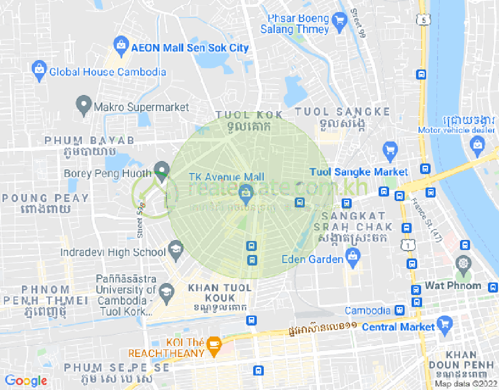 PROPERTIES DABEST, ブンカック2, トゥールコーク, プノンペンの地図