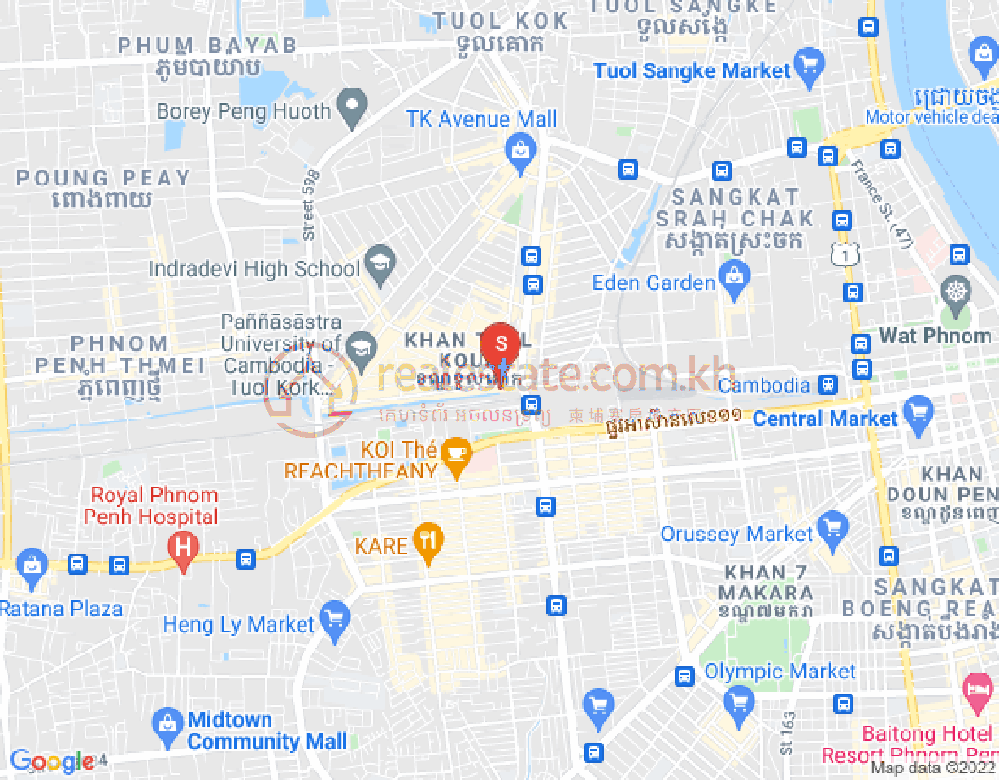 Carte de Boeung Kak 1, Toul Kork, Phnom Penh