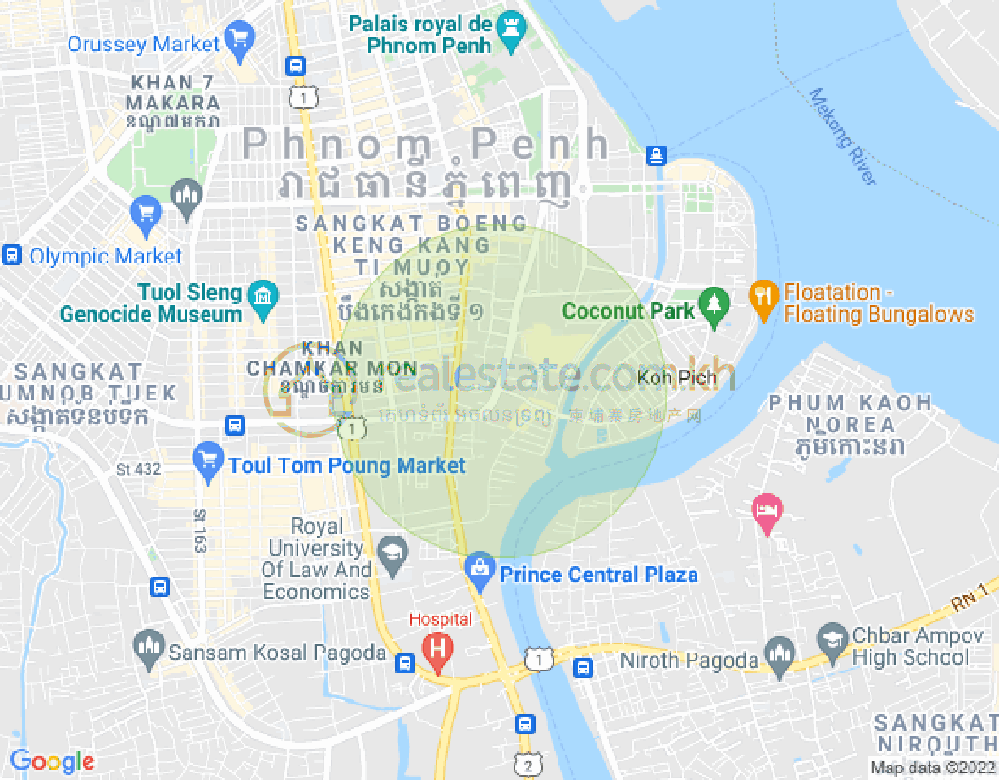 Карта Тонле Бассак, Чамкармон, Пномпень