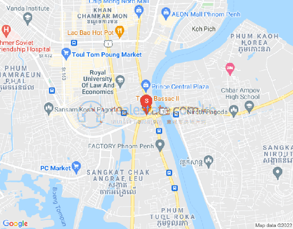 Mapa: Tonle Bassac, Chamkarmon, Phnom Penh