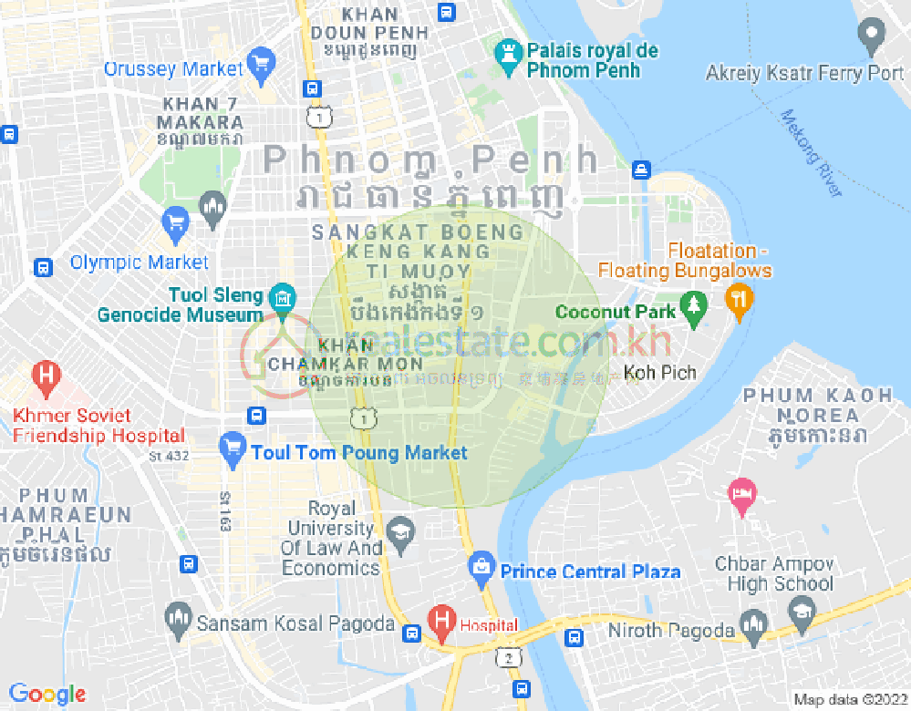 Map of Tonle Bassac, Chamkarmon, Phnom Penh