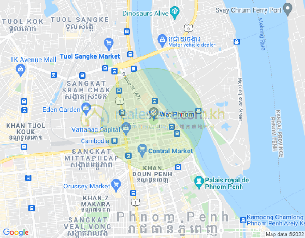 Map of Wat Phnom, Daun Penh, Phnom Penh