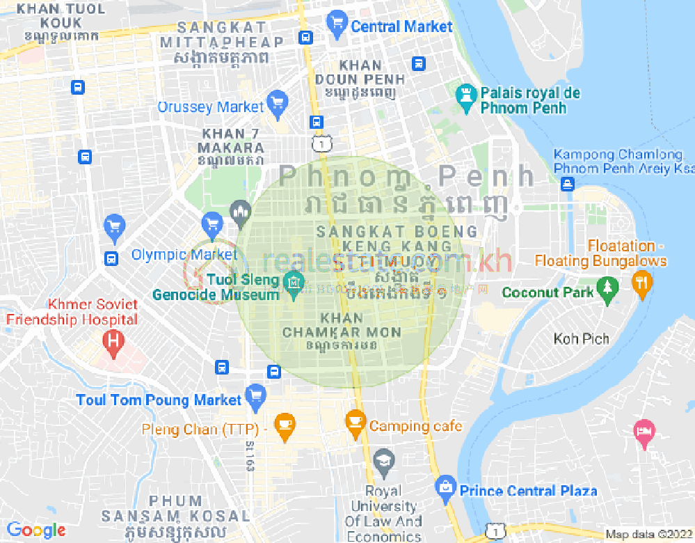 万景岗1分区（BKK1), 波哥堪, 金边地图