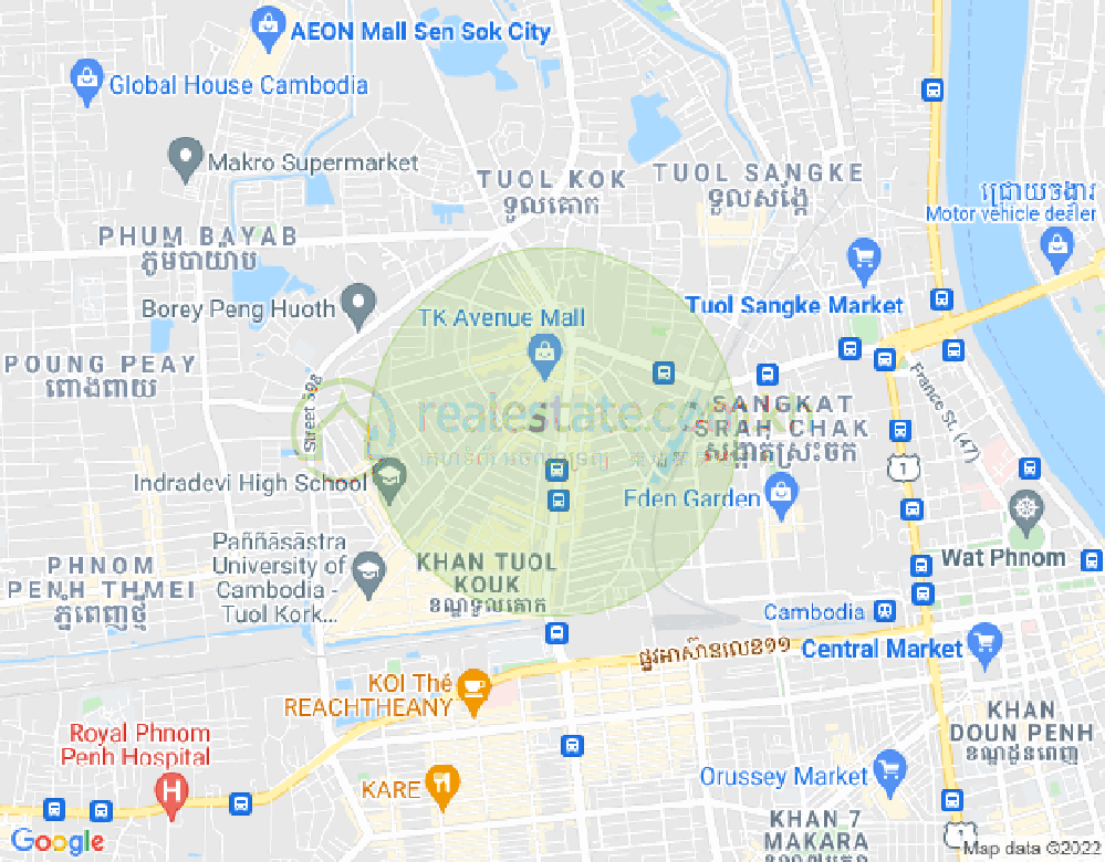 Mapa: Boeung Kak 1, Toul Kork, Phnom Penh
