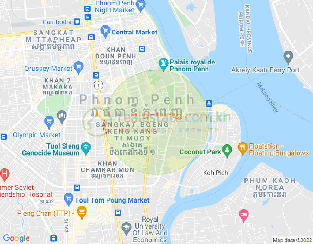 Mapa: Tonle Bassac, Chamkarmon, Phnom Penh
