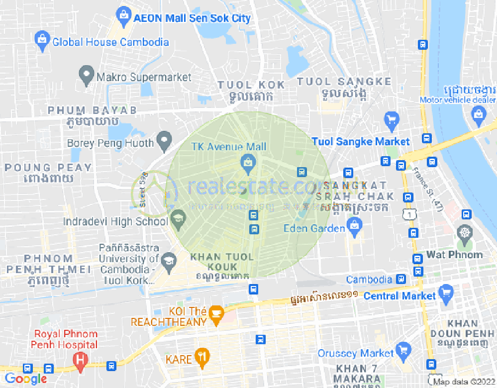 Mapa: Boeung Kak 1, Toul Kork, Phnom Penh