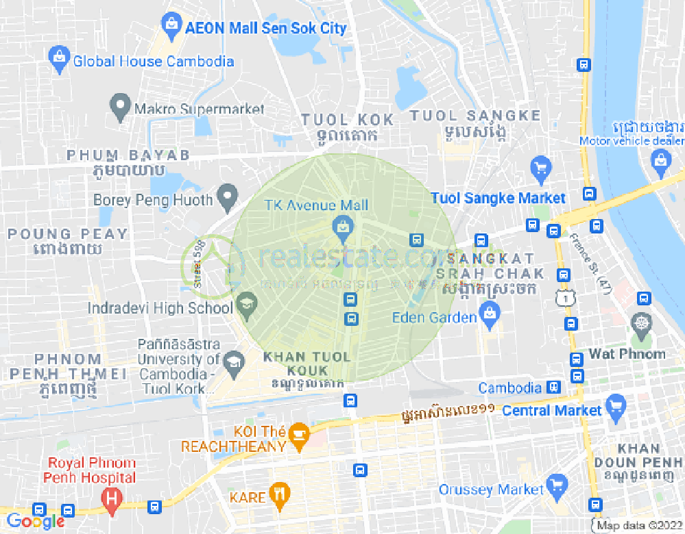 Mapa: Boeung Kak 1, Toul Kork, Phnom Penh