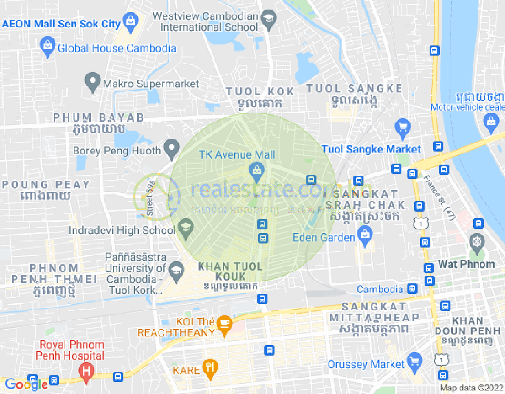 Mapa: Boeung Kak 1, Toul Kork, Phnom Penh