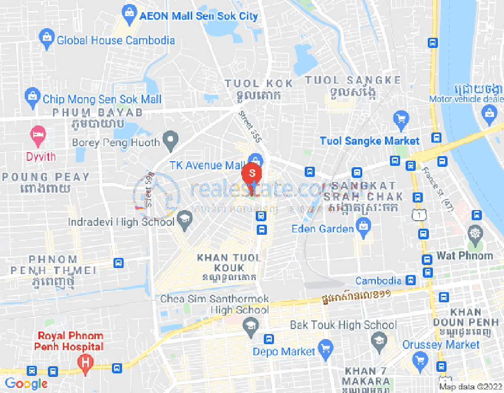 Map of Boeung Kak 1, Toul Kork, Phnom Penh