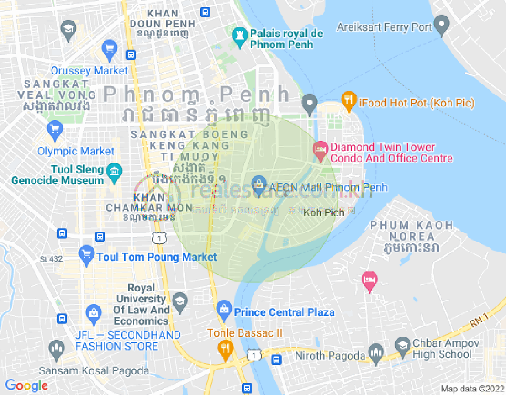 Map of Tonle Bassac, Chamkarmon, Phnom Penh