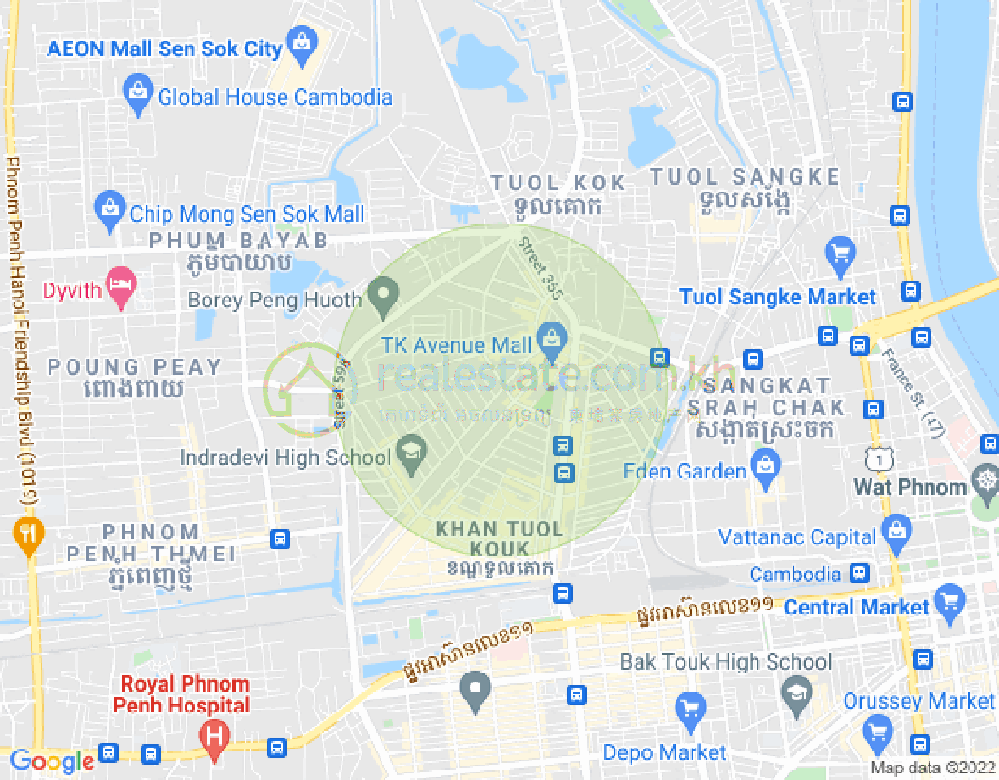 Mapa: Boeung Kak 1, Toul Kork, Phnom Penh
