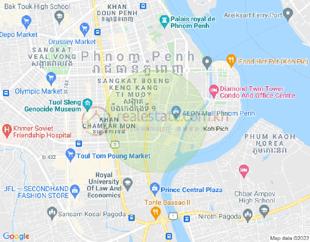 Map of Tonle Bassac, Chamkarmon, Phnom Penh