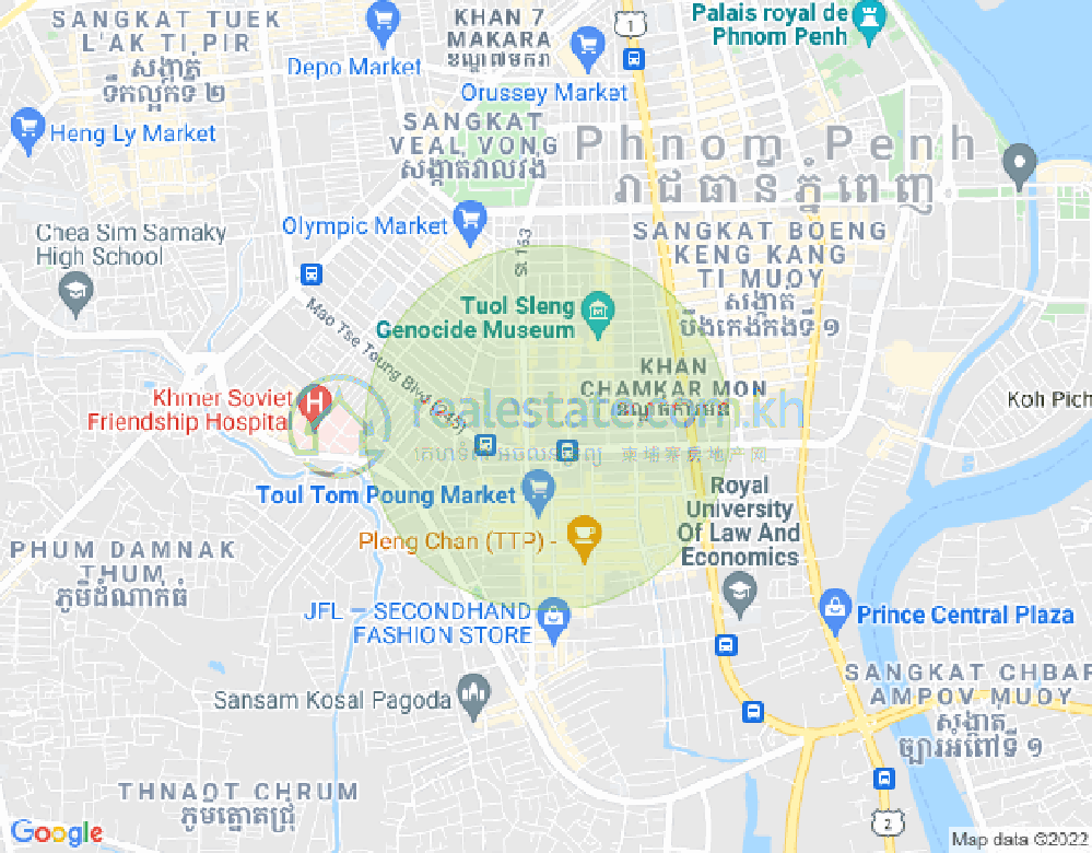 Map of Toul Tum Poung 1, Chamkarmon, Phnom Penh