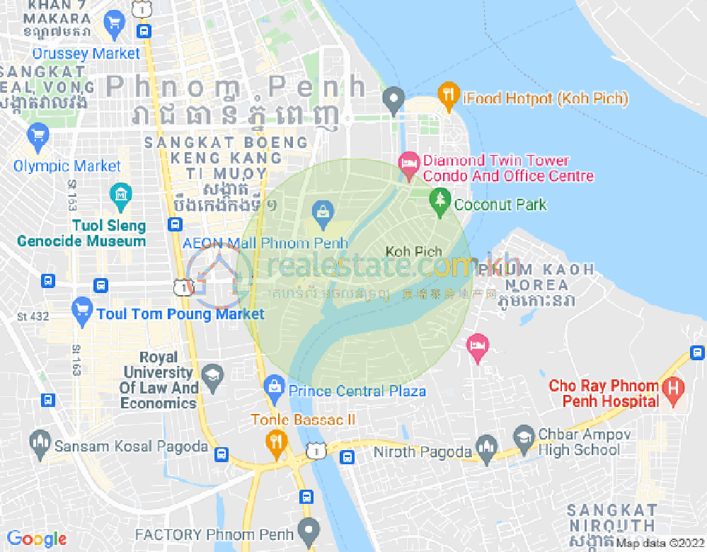 Mapa: Tonle Bassac, Chamkarmon, Phnom Penh