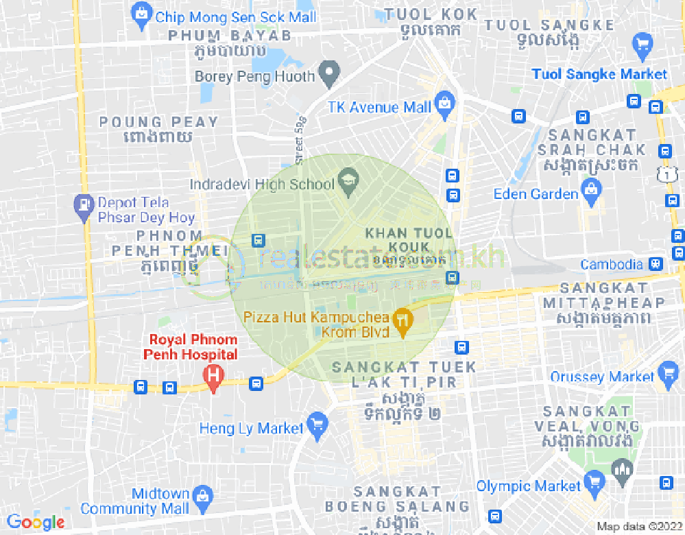 Tuek L'ak 1区, 堆谷区, 金边地图
