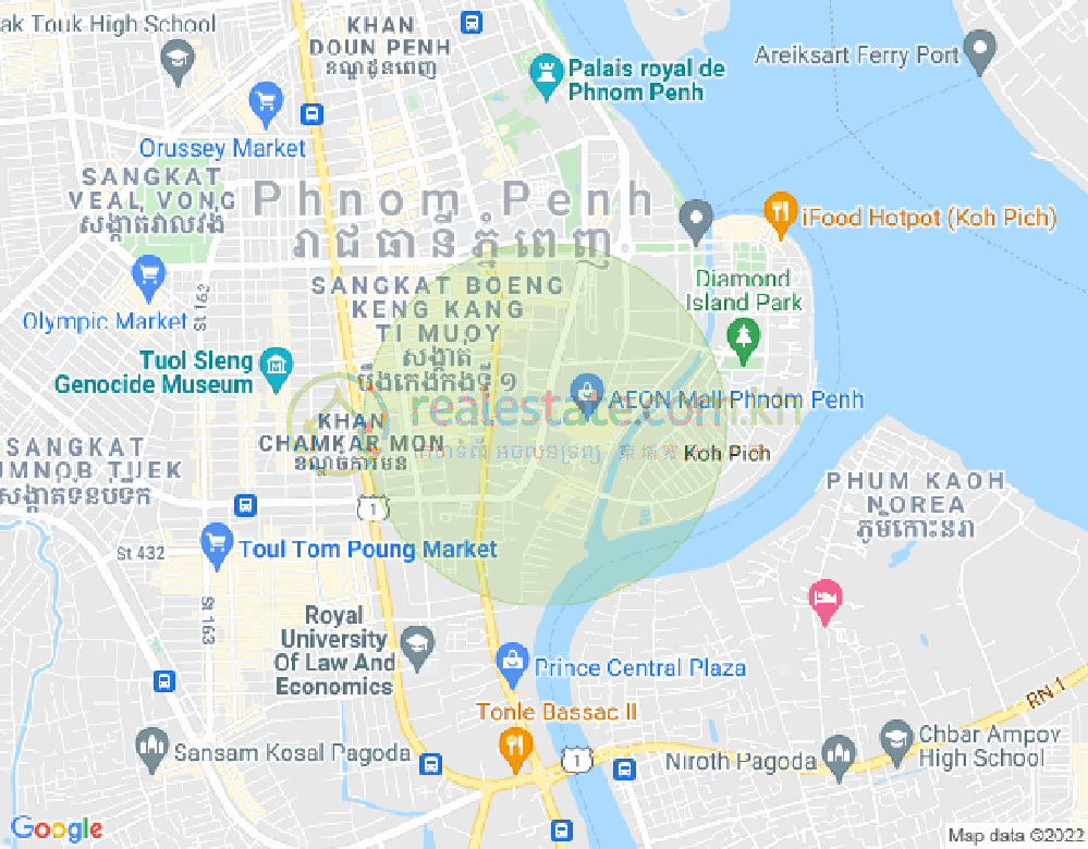 Mapa: Tonle Bassac, Chamkarmon, Phnom Penh